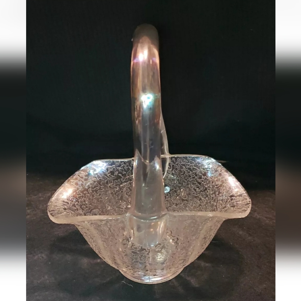 Vtg Iridescent Crackle Glass Basket